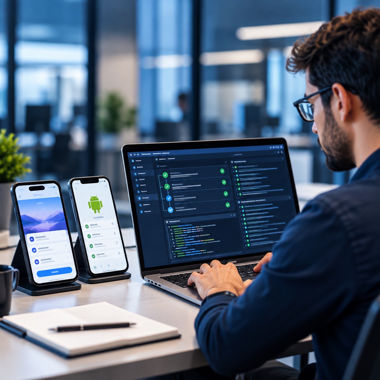 Engineer reviewing a mobile CI/CD pipeline
