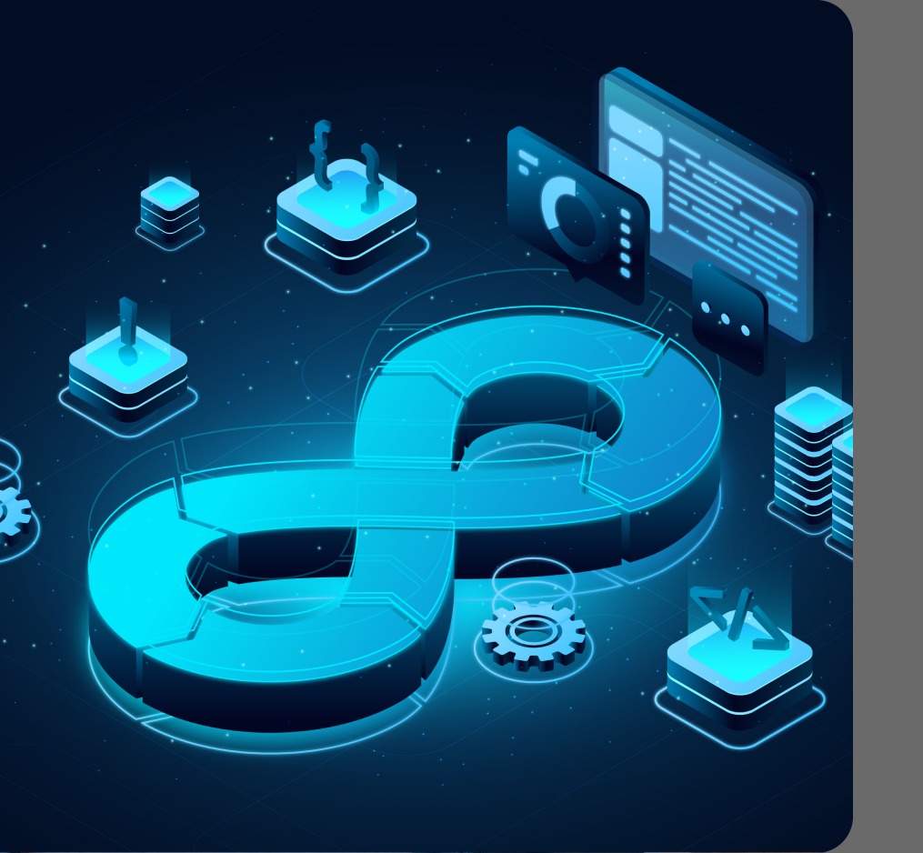 Neon DevOps infinity symbol in a cloud environment