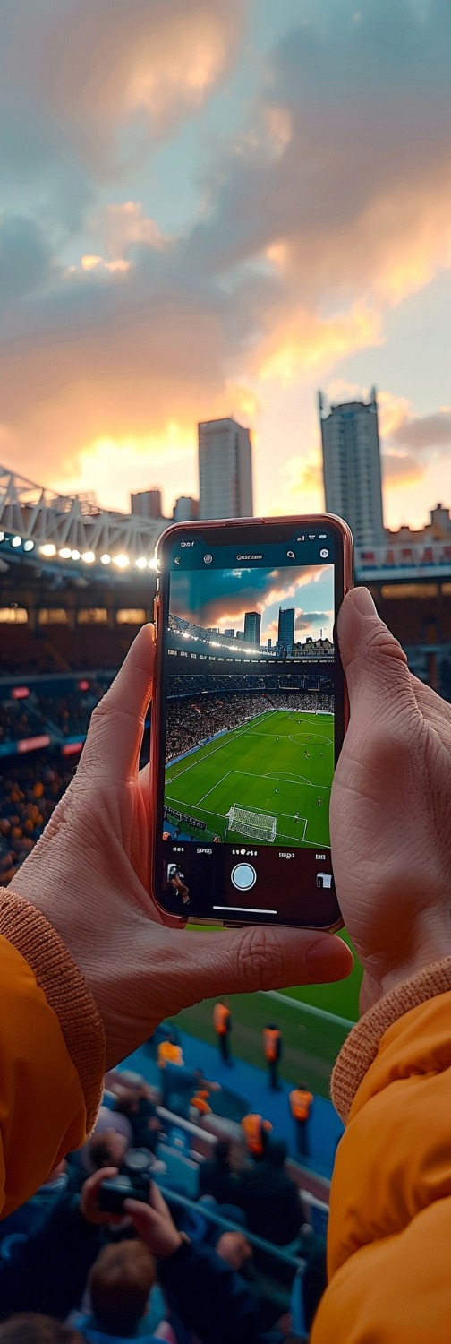 Fan using a phone at a stadium with an AR NFT experience