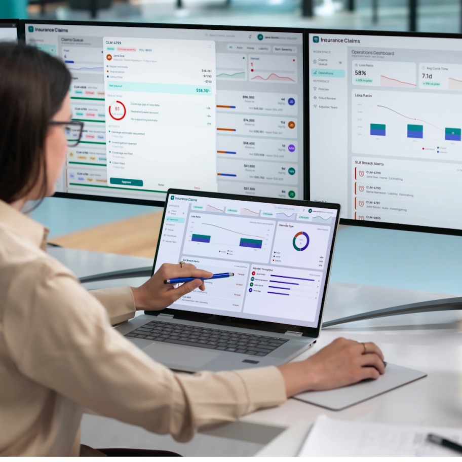Team reviewing a cloud workflow dashboard