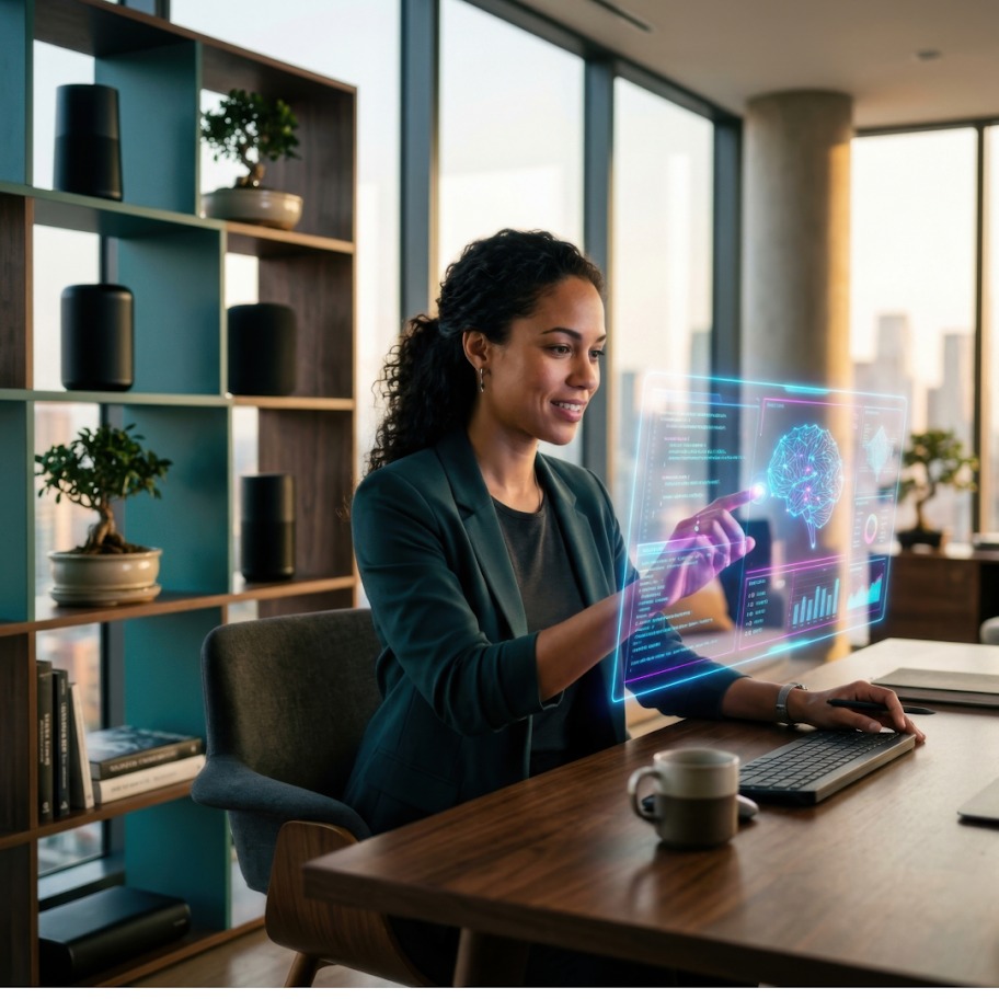 Professional using an AI assistant interface
