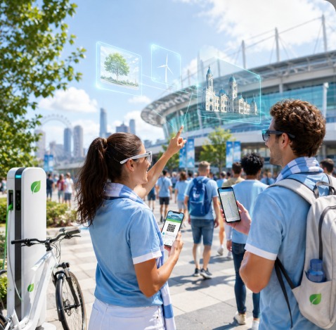 Fan using an AR tour experience on a mobile device