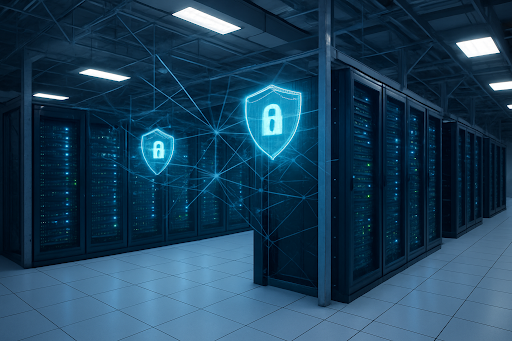 Server room protected by a connected security network