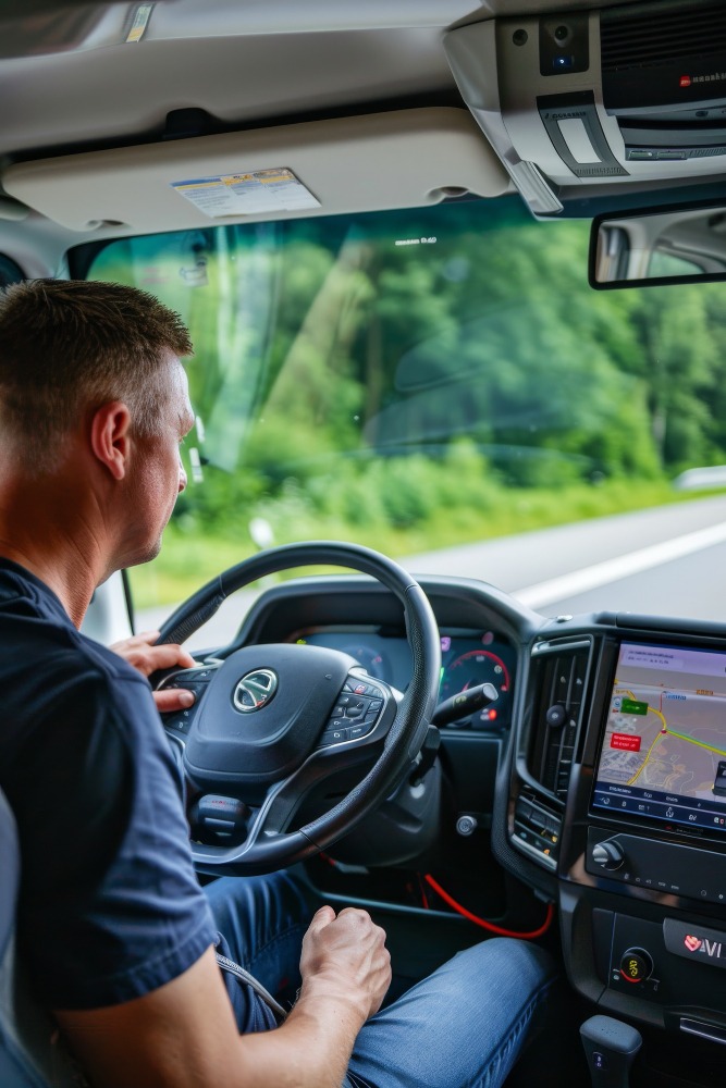 Driver using a navigation display inside a vehicle cabin