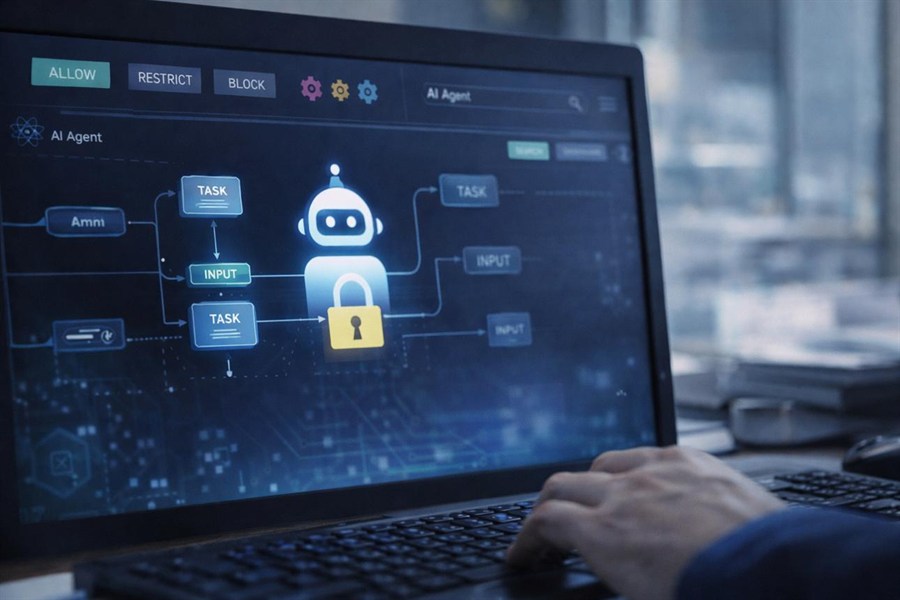 AI agent interface on a laptop