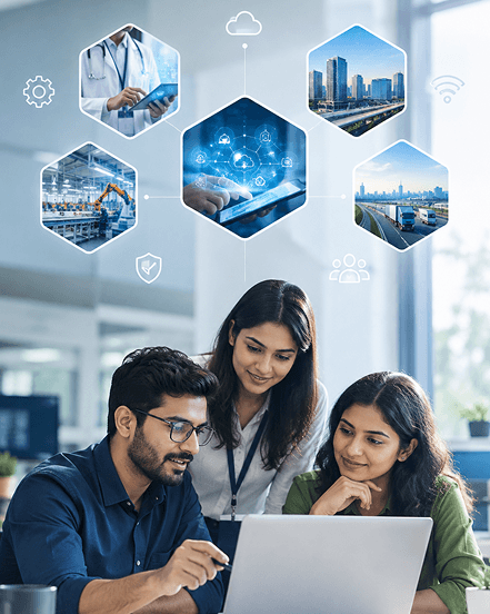 Engineers collaborating in a data-center environment