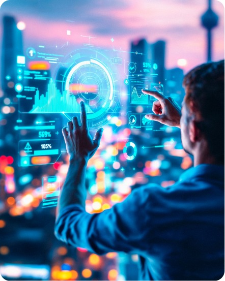 Person interacting with connected industry intelligence