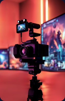 Camera on a tripod recording content for a digital media production