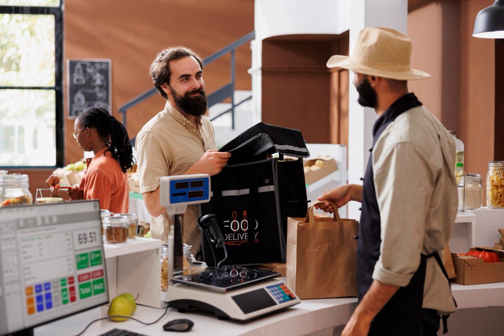 Customer at a digital in-store ordering counter