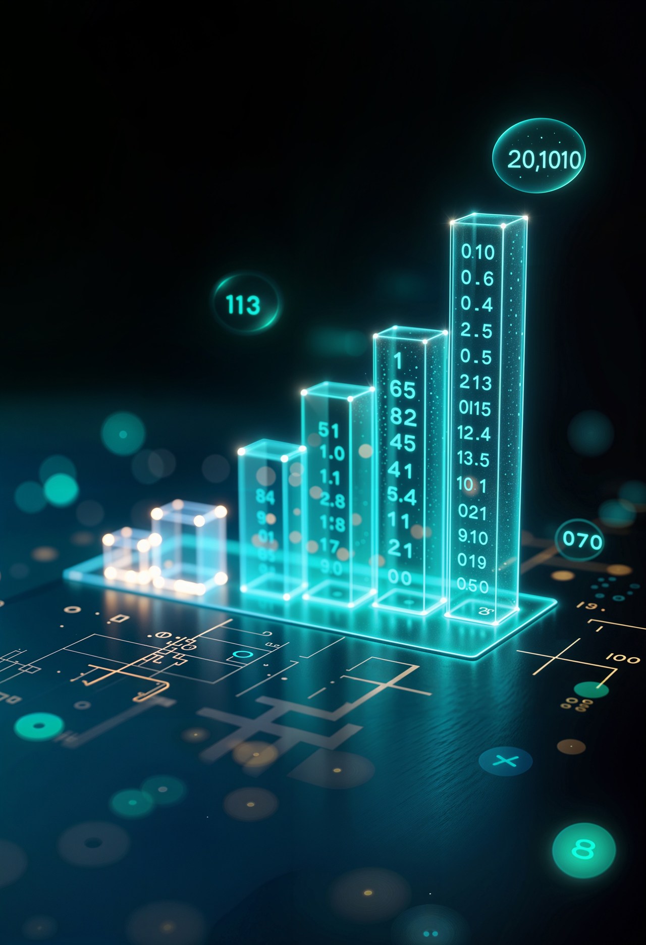 Digital financial cityscape with data visualizations